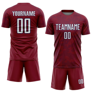 Custom Crimson White-Navy Curve Lines Sublimation Soccer Uniform Jersey