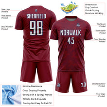 Load image into Gallery viewer, Custom Crimson White-Navy Curve Lines Sublimation Soccer Uniform Jersey
