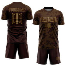 Load image into Gallery viewer, Custom Brown-Old Gold Curve Lines Sublimation Soccer Uniform Jersey

