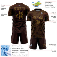 Load image into Gallery viewer, Custom Brown-Old Gold Curve Lines Sublimation Soccer Uniform Jersey
