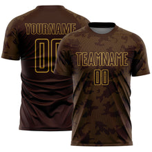 Load image into Gallery viewer, Custom Brown-Old Gold Curve Lines Sublimation Soccer Uniform Jersey
