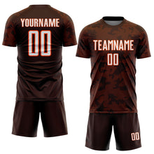 Load image into Gallery viewer, Custom Brown White-Orange Curve Lines Sublimation Soccer Uniform Jersey
