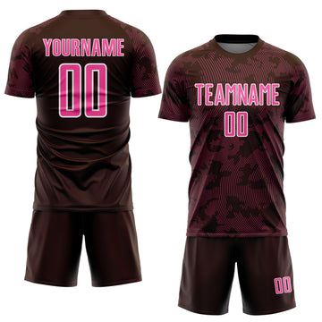 Custom Brown Pink-White Curve Lines Sublimation Soccer Uniform Jersey