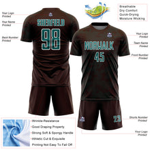 Laden Sie das Bild in den Galerie-Viewer, Custom Brown Teal-White Curve Lines Sublimation Soccer Uniform Jersey
