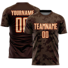 Laden Sie das Bild in den Galerie-Viewer, Custom Brown Cream-Orange Curve Lines Sublimation Soccer Uniform Jersey
