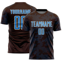 Laden Sie das Bild in den Galerie-Viewer, Custom Brown Powder Blue-Cream Curve Lines Sublimation Soccer Uniform Jersey
