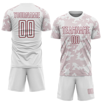 Custom White-Crimson Curve Lines Sublimation Soccer Uniform Jersey