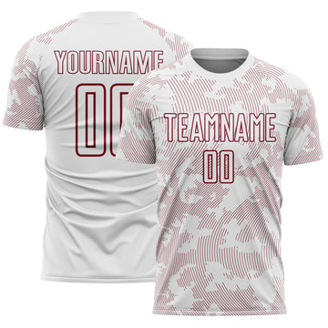 Custom White-Crimson Curve Lines Sublimation Soccer Uniform Jersey