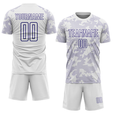 Custom White-Dark Purple Curve Lines Sublimation Soccer Uniform Jersey