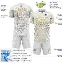 Laden Sie das Bild in den Galerie-Viewer, Custom White-Old Gold Curve Lines Sublimation Soccer Uniform Jersey
