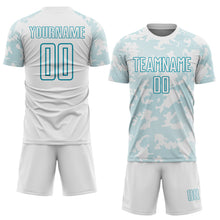 Load image into Gallery viewer, Custom White-Teal Curve Lines Sublimation Soccer Uniform Jersey
