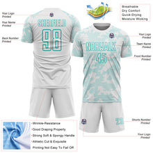 Load image into Gallery viewer, Custom White-Aqua Curve Lines Sublimation Soccer Uniform Jersey
