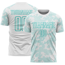 Load image into Gallery viewer, Custom White-Aqua Curve Lines Sublimation Soccer Uniform Jersey
