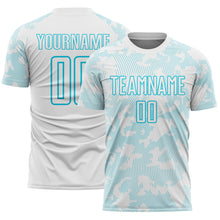 Laden Sie das Bild in den Galerie-Viewer, Custom White-Lakes Blue Curve Lines Sublimation Soccer Uniform Jersey
