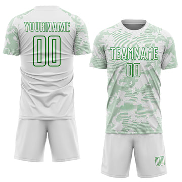 Custom White-Grass Green Curve Lines Sublimation Soccer Uniform Jersey