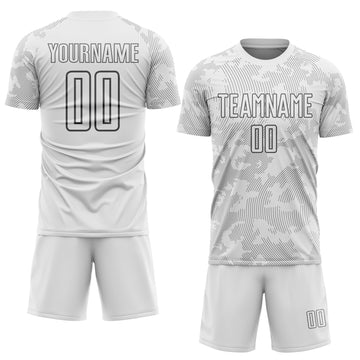 Custom White-Steel Gray Curve Lines Sublimation Soccer Uniform Jersey