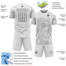 Laden Sie das Bild in den Galerie-Viewer, Custom White-Steel Gray Curve Lines Sublimation Soccer Uniform Jersey
