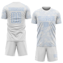 Load image into Gallery viewer, Custom White-Light Blue Curve Lines Sublimation Soccer Uniform Jersey
