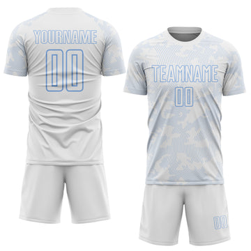 Custom White-Light Blue Curve Lines Sublimation Soccer Uniform Jersey