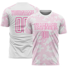 Load image into Gallery viewer, Custom White-Pink Curve Lines Sublimation Soccer Uniform Jersey
