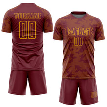 Load image into Gallery viewer, Custom Burgundy-Gold Curve Lines Sublimation Soccer Uniform Jersey
