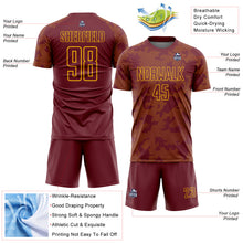 Load image into Gallery viewer, Custom Burgundy-Gold Curve Lines Sublimation Soccer Uniform Jersey
