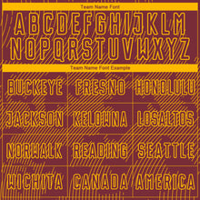 Load image into Gallery viewer, Custom Burgundy-Gold Curve Lines Sublimation Soccer Uniform Jersey
