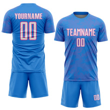 Laden Sie das Bild in den Galerie-Viewer, Custom Powder Blue White-Pink Curve Lines Sublimation Soccer Uniform Jersey
