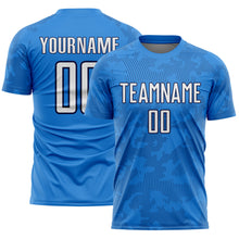 Laden Sie das Bild in den Galerie-Viewer, Custom Powder Blue White-Navy Curve Lines Sublimation Soccer Uniform Jersey
