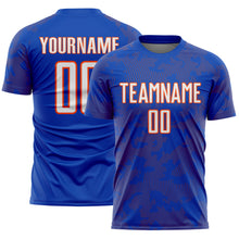 Load image into Gallery viewer, Custom Thunder Blue White-Orange Curve Lines Sublimation Soccer Uniform Jersey
