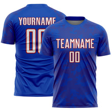 Load image into Gallery viewer, Custom Thunder Blue White-Red Curve Lines Sublimation Soccer Uniform Jersey
