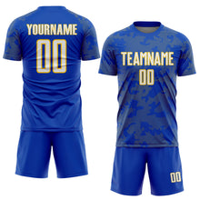 Load image into Gallery viewer, Custom Thunder Blue White-Yellow Curve Lines Sublimation Soccer Uniform Jersey
