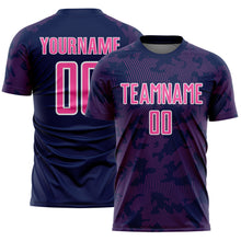 Laden Sie das Bild in den Galerie-Viewer, Custom Navy Pink-White Curve Lines Sublimation Soccer Uniform Jersey
