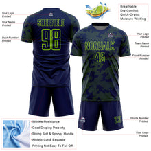 Laden Sie das Bild in den Galerie-Viewer, Custom Navy-Neon Green Curve Lines Sublimation Soccer Uniform Jersey
