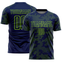 Laden Sie das Bild in den Galerie-Viewer, Custom Navy-Neon Green Curve Lines Sublimation Soccer Uniform Jersey
