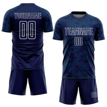 Load image into Gallery viewer, Custom Navy Teal-White Curve Lines Sublimation Soccer Uniform Jersey
