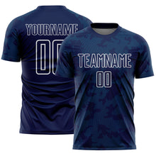 Load image into Gallery viewer, Custom Navy Teal-White Curve Lines Sublimation Soccer Uniform Jersey
