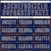 Load image into Gallery viewer, Custom Navy Texas Orange-White Curve Lines Sublimation Soccer Uniform Jersey
