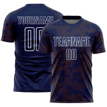 Load image into Gallery viewer, Custom Navy Texas Orange-White Curve Lines Sublimation Soccer Uniform Jersey
