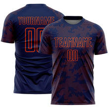 Load image into Gallery viewer, Custom Navy-Orange Curve Lines Sublimation Soccer Uniform Jersey
