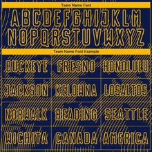 Load image into Gallery viewer, Custom Navy-Gold Curve Lines Sublimation Soccer Uniform Jersey

