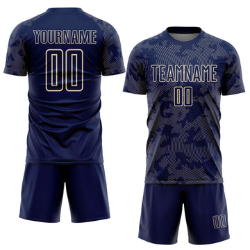Custom Navy-Cream Curve Lines Sublimation Soccer Uniform Jersey