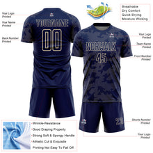 Load image into Gallery viewer, Custom Navy-Cream Curve Lines Sublimation Soccer Uniform Jersey
