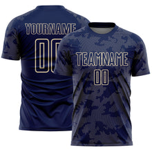 Load image into Gallery viewer, Custom Navy-Cream Curve Lines Sublimation Soccer Uniform Jersey
