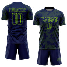 Load image into Gallery viewer, Custom Navy-Neon Green Curve Lines Sublimation Soccer Uniform Jersey
