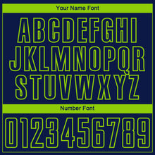 Load image into Gallery viewer, Custom Navy-Neon Green Curve Lines Sublimation Soccer Uniform Jersey
