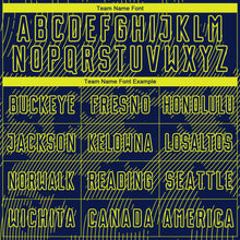 Load image into Gallery viewer, Custom Navy-Neon Yellow Curve Lines Sublimation Soccer Uniform Jersey
