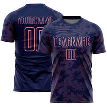 Load image into Gallery viewer, Custom Navy-Medium Pink Curve Lines Sublimation Soccer Uniform Jersey
