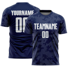 Load image into Gallery viewer, Custom Navy White-Silver Curve Lines Sublimation Soccer Uniform Jersey

