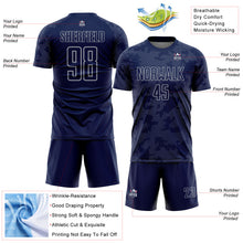 Laden Sie das Bild in den Galerie-Viewer, Custom Navy-Gray Curve Lines Sublimation Soccer Uniform Jersey
